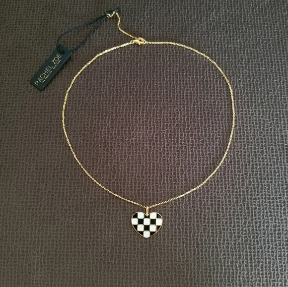 Rachel Zoe Black🖤 and White Checkered Enamel Heart♥️ Pendant Necklace - NWT - Picture 14 of 16